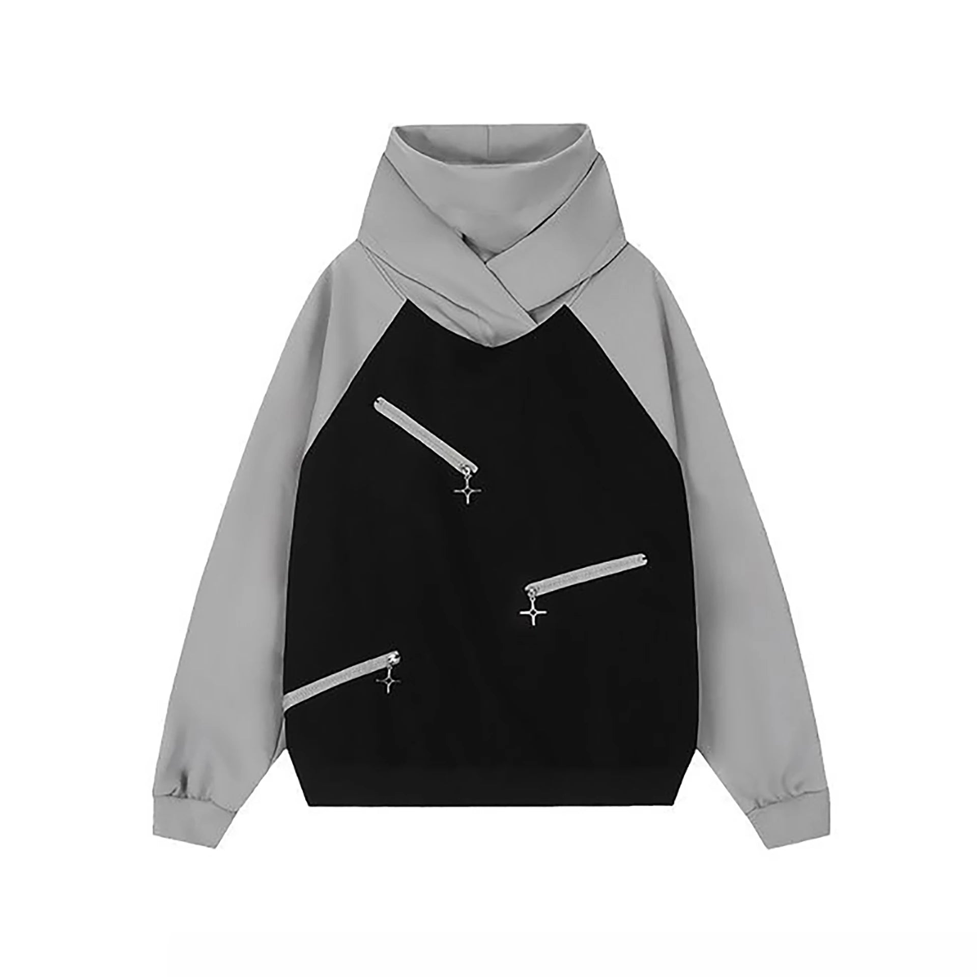 Double Neckline Multi Zipper Style Hoodie Black, XS - Streetwear Hoodie - Slick Street