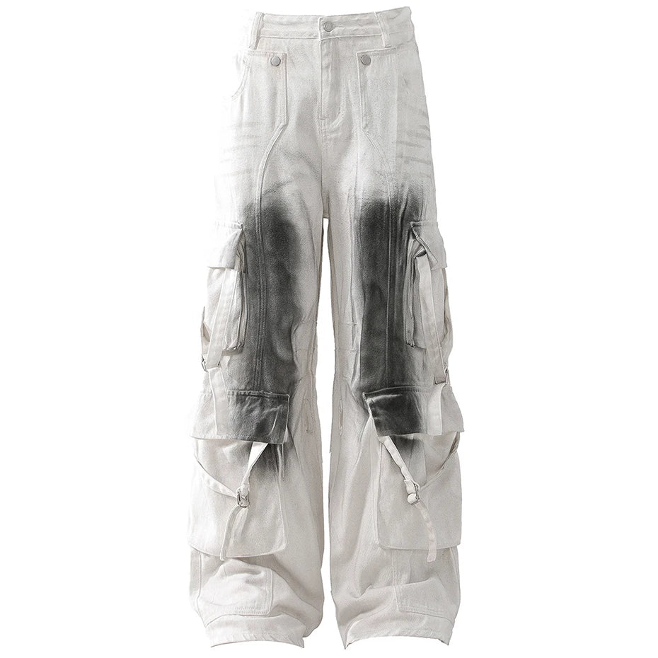 BV1 Baggy Cargo Pants White, S - Streetwear Cargo Pants - Slick Street