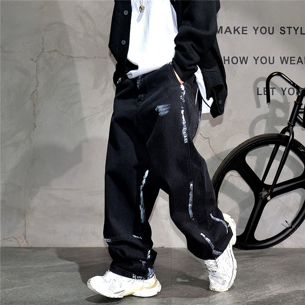 Ebony Black Splash Paint Style Pants , - Streetwear Pants - Slick Street