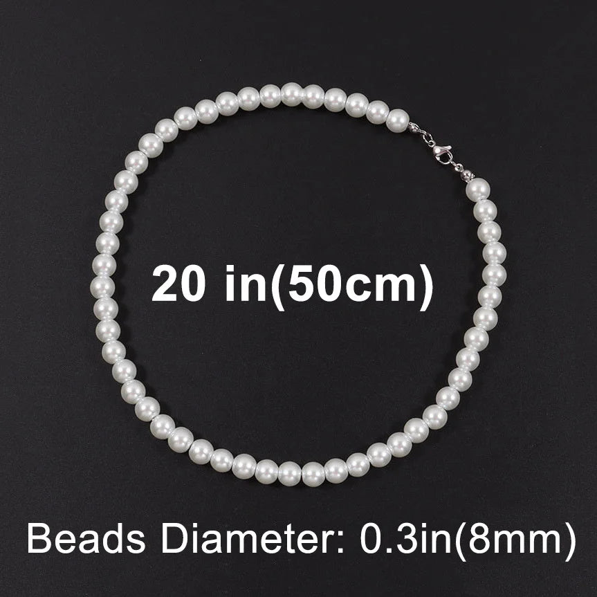 White Pearl Necklace 8mm-20 inch (50cm),  - Streetwear Necklace - Slick Street