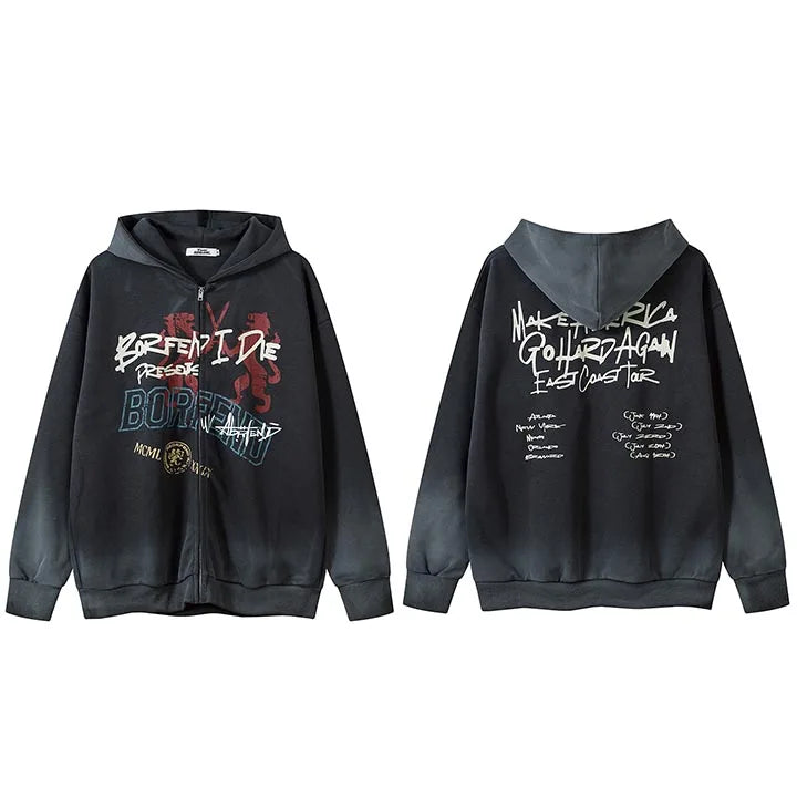 Make America Go Hard Again Graffiti Zipper Hoodie Dark Grey, XXS - Streetwear Hoodie - Slick Street