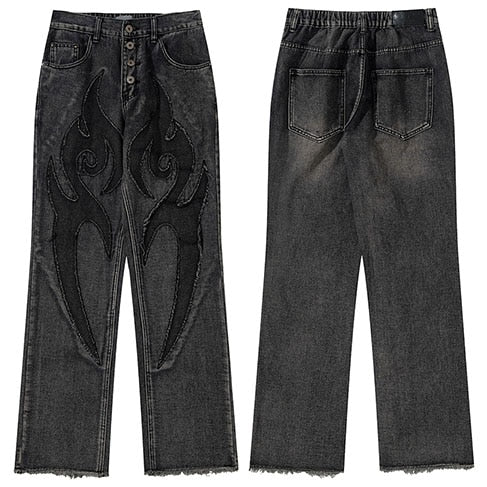Oak Fire Flame Party Wear Pant M, Black - Streetwear Pants - Slick Street