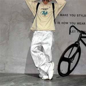 Distressed Dirty White Baggy Pants , - Streetwear Pants - Slick Street