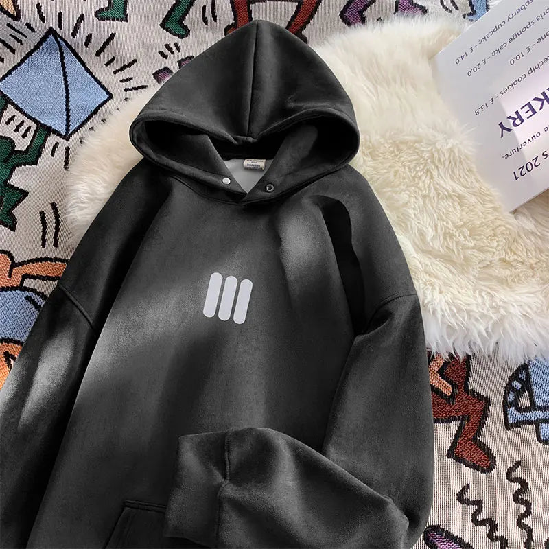 Glyph Vertical Bar Suede Hoodie , - Streetwear Hoodie - Slick Street