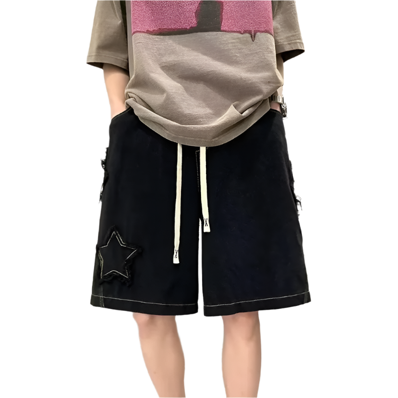 Pentagram Star Embroider Shorts , - Streetwear Shorts - Slick Street
