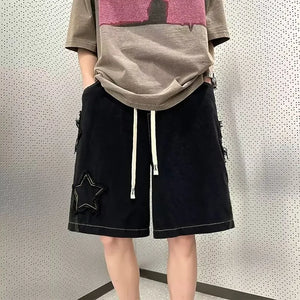 Pentagram Star Embroider Shorts , - Streetwear Shorts - Slick Street