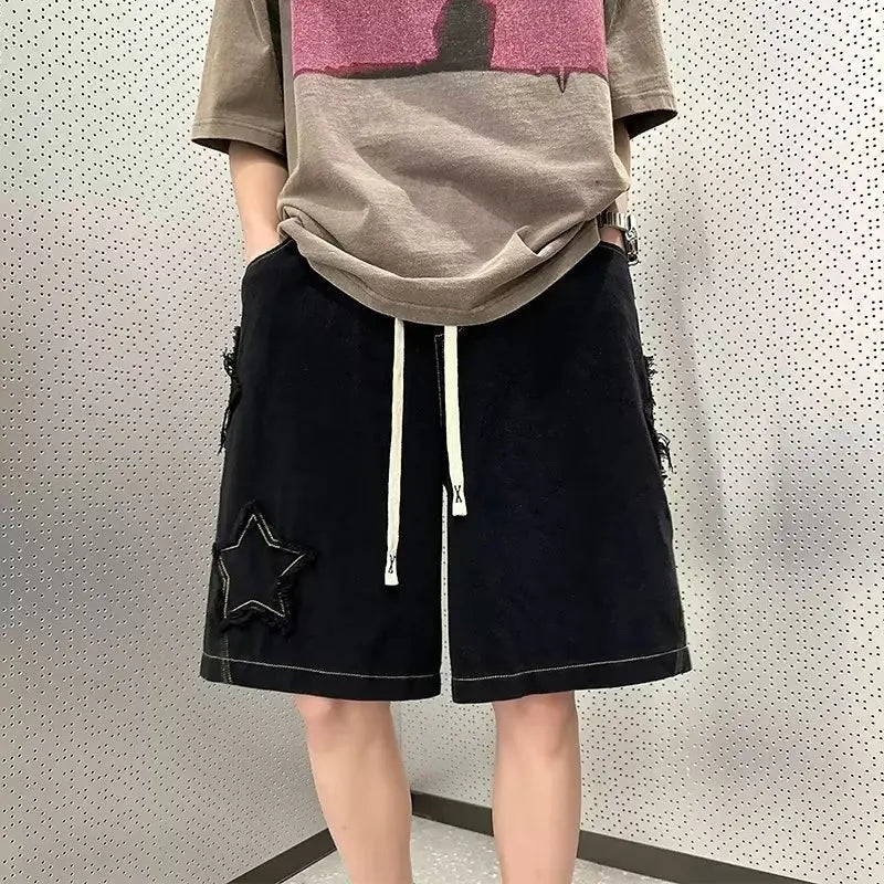 Pentagram Star Embroider Shorts , - Streetwear Shorts - Slick Street