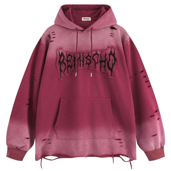 Tie-Die Embroidered Ripped Holes Hoodie ,  - Streetwear Hoodie - Slick Street