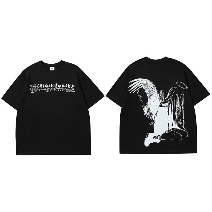 Slash Youth Angel Wings T-Shirt Black, S - Streetwear T-Shirt - Slick Street