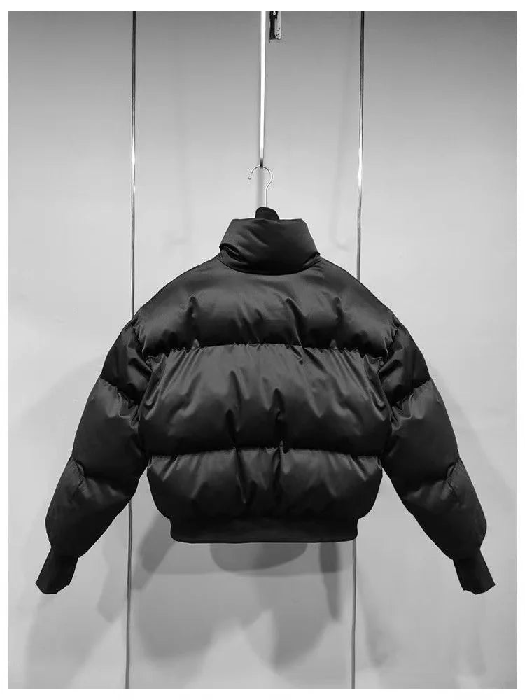 Pitch Black Standing Collar Padded Jacket , - Streetwear Jacket - Slick Street
