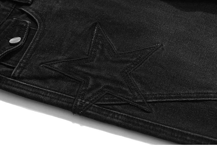 Stars Embroidery Denim Pants ,  - Streetwear Pants - Slick Street