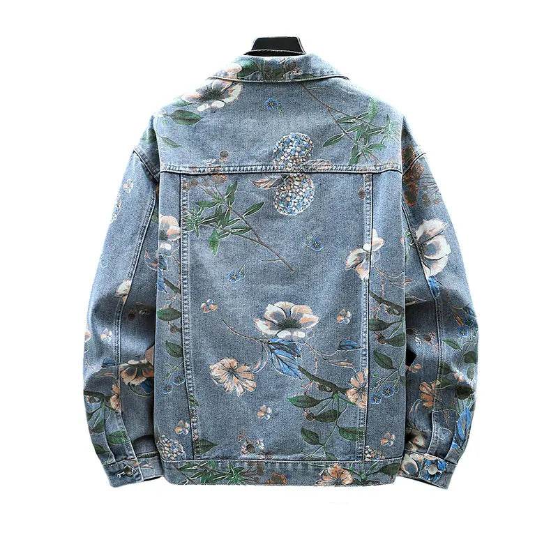 Vintage Floral Abstract Art Denim Jacket , - Streetwear Jacket - Slick Street
