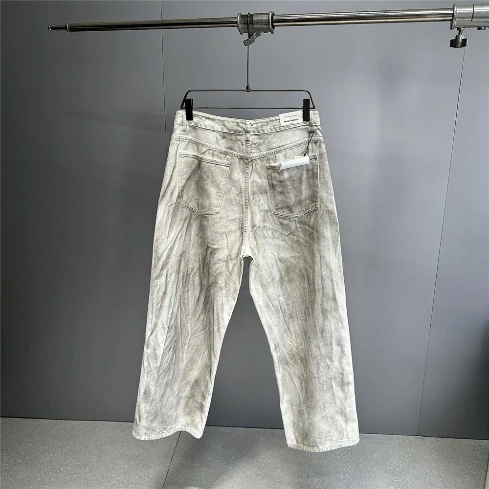 Distressed Dirty White Baggy Pants , - Streetwear Pants - Slick Street