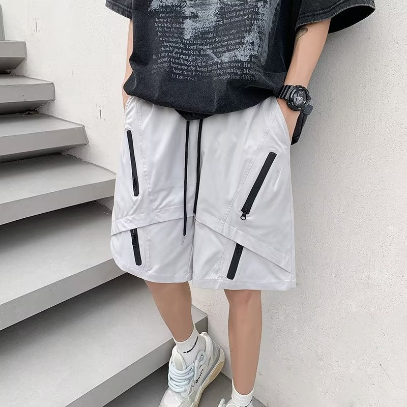Multi Zipper Style Elastic Waist Shorts ,  - Streetwear Shorts - Slick Street