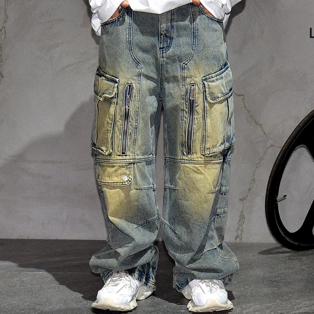 Distressed Denim Cargo Pants , - Streetwear - Slick Street