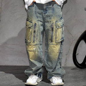 Distressed Denim Cargo Pants , - Streetwear - Slick Street