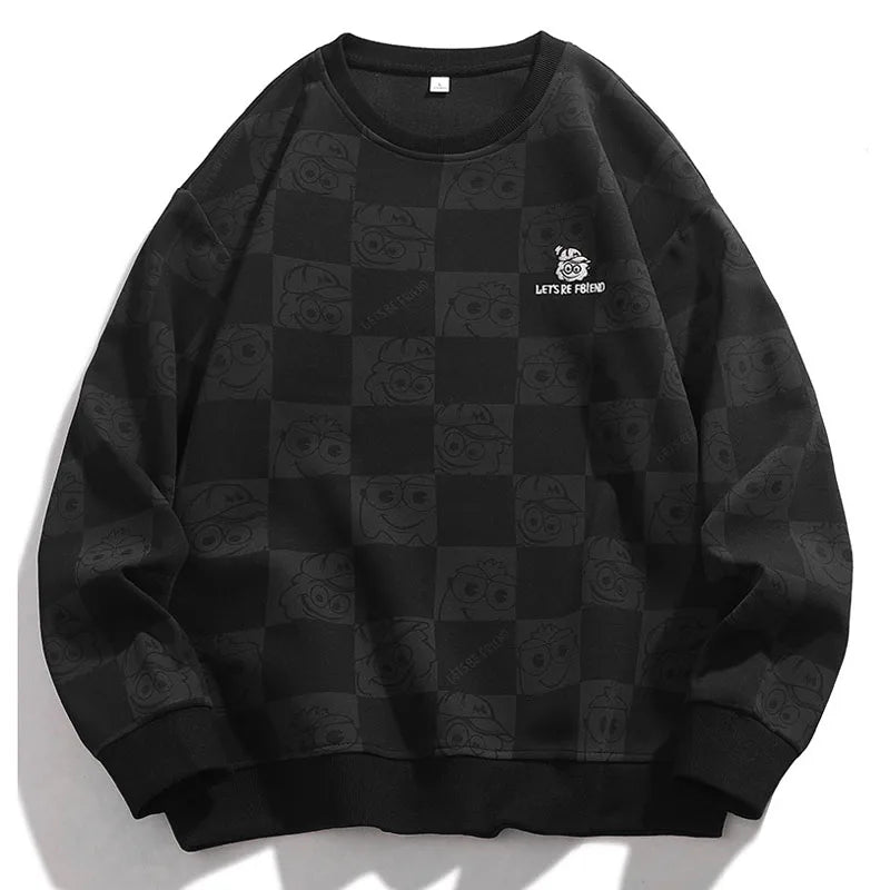 Checkmate Pattern Pullover Sweater Black, XS - Streetwear Sweater - Slick Street