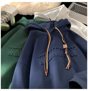Drawstring Wednesday Embossed Letters Hoodie ,  - Streetwear Hoodie - Slick Street