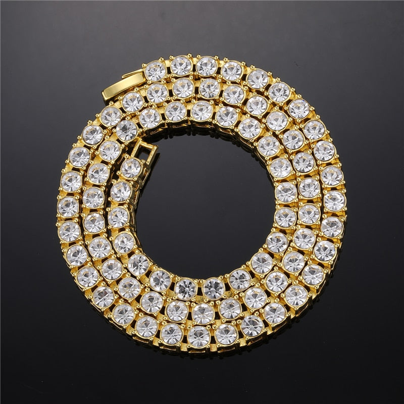 Crystal Rhinestone Tennis Necklace Gold, 3MM - Streetwear Necklace - Slick Street