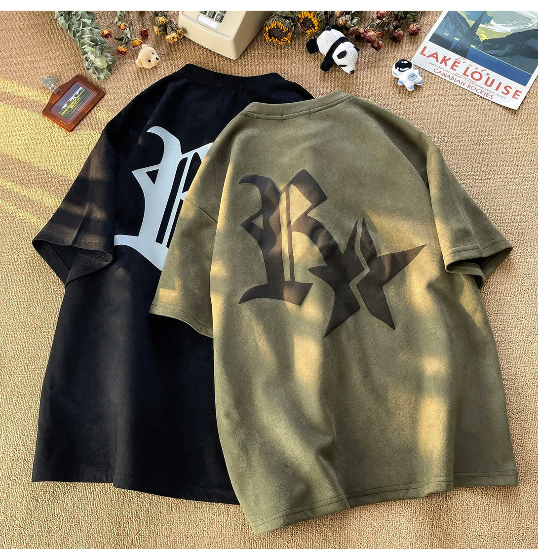 Elegant Capital R With Star Embossed T-Shirt ,  - Streetwear T-Shirt - Slick Street