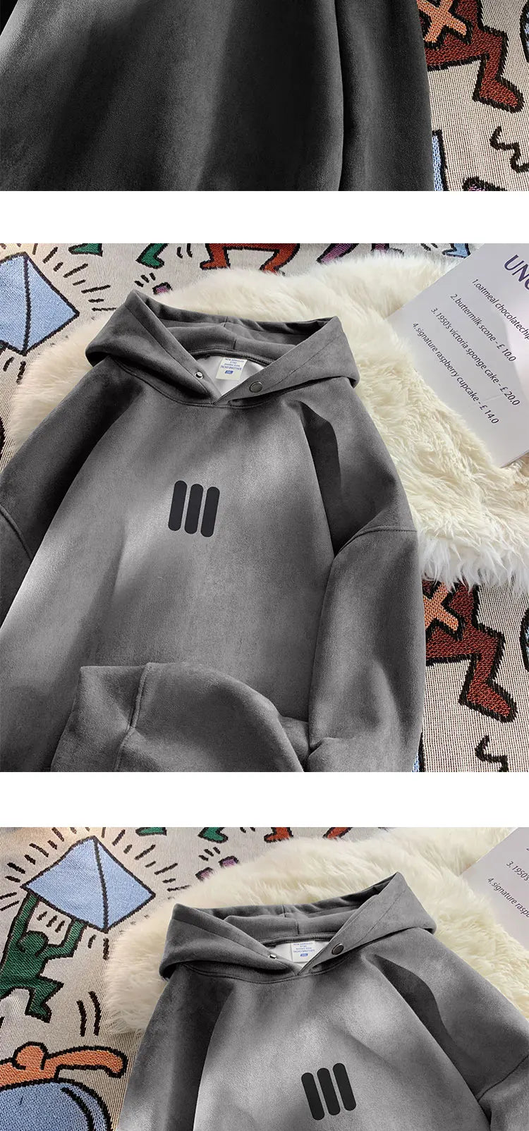 Glyph Vertical Bar Suede Hoodie , - Streetwear Hoodie - Slick Street