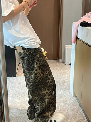 Leopard Pattern Wide Leg Style Pants ,  - Streetwear Pants - Slick Street