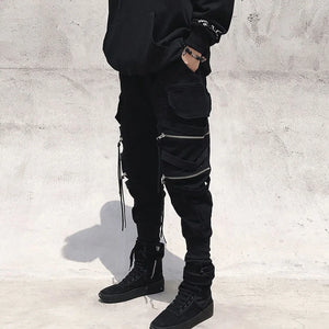 Ebony Black Multi-Zipper Pants , - Streetwear Pants - Slick Street
