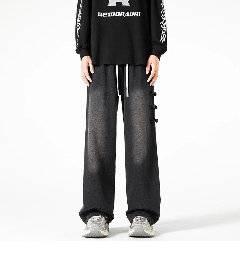 Side Coil Button Design Jeans , - Streetwear Jeans - Slick Street