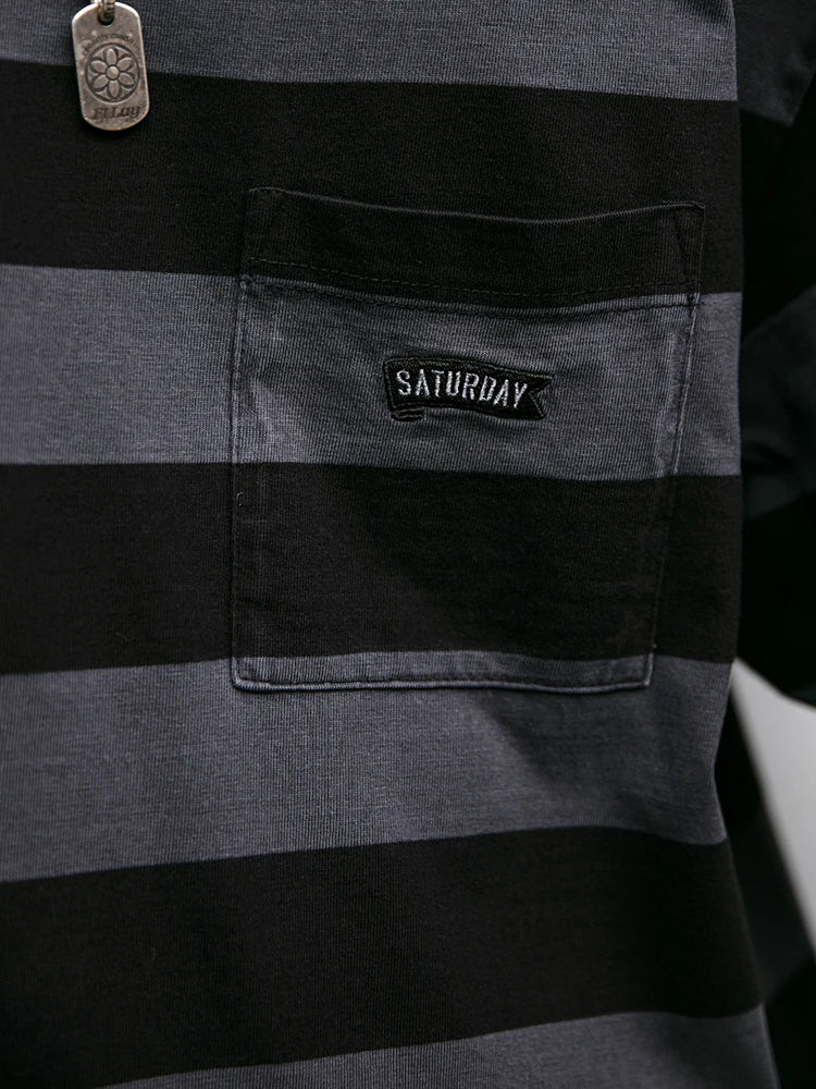 Saturday Striped Cotton T-Shirt , - Streetwear T-Shirt - Slick Street
