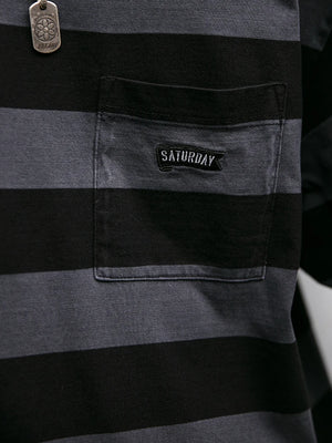 Saturday Striped Cotton T-Shirt , - Streetwear T-Shirts - Slick Street