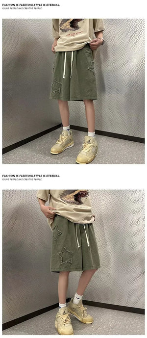 Pentagram Star Embroider Shorts , - Streetwear Shorts - Slick Street