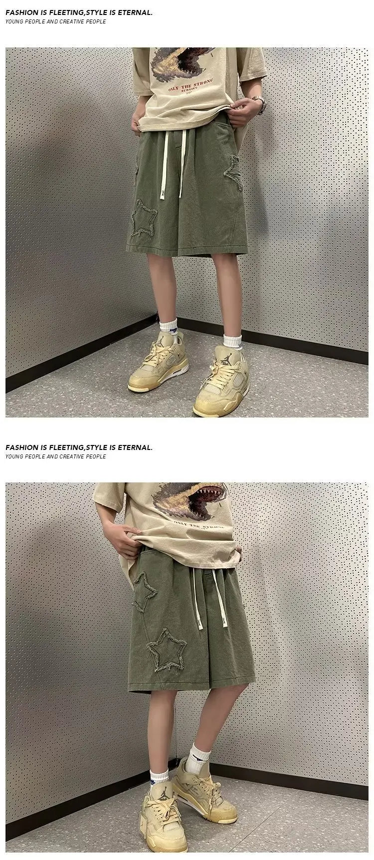 Pentagram Star Embroider Shorts , - Streetwear Shorts - Slick Street