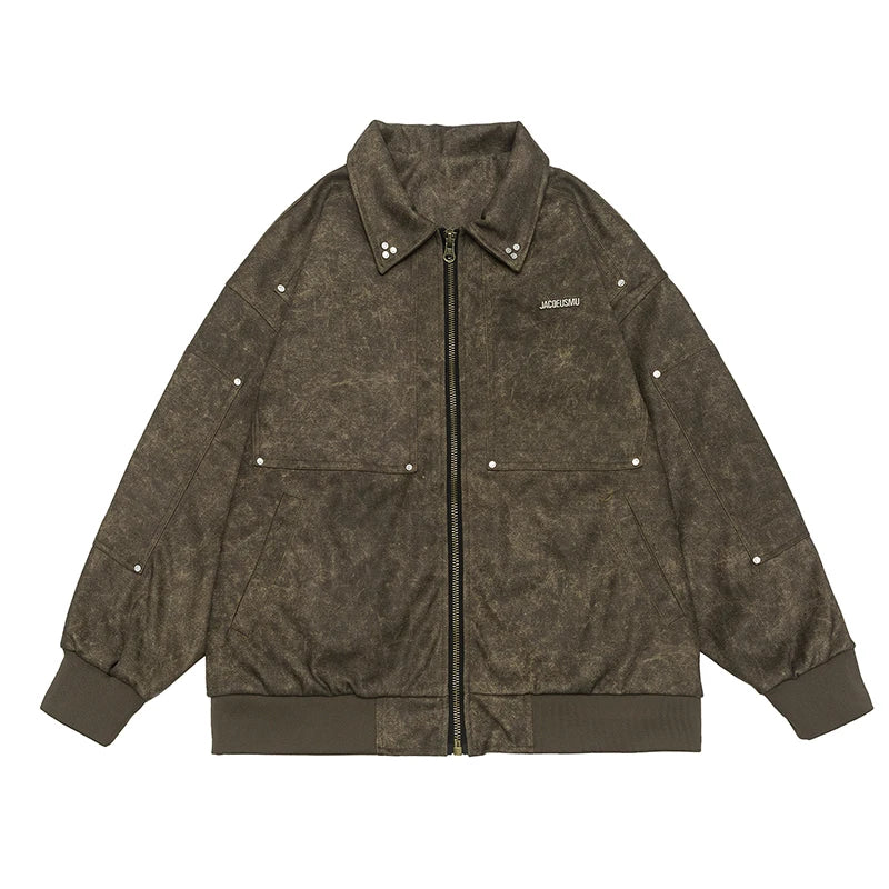 Folding Collar Riding Style Jacket Brown, XS - Streetwear Jacket - Slick Street