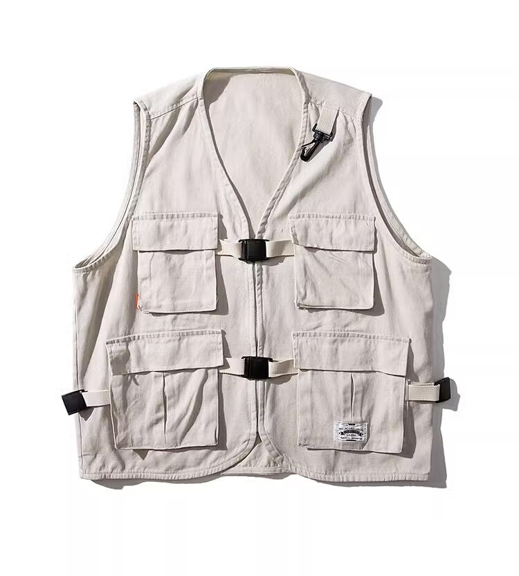 Multi-Pockets Fishing Vest Camping Beige, XS - Streetwear Vest - Slick Street