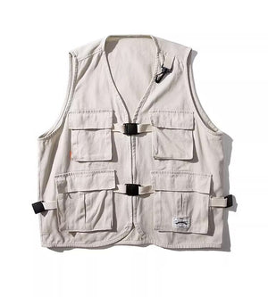 Multi-Pockets Fishing Vest Camping Beige, XS - Streetwear Vest - Slick Street
