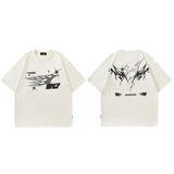 Splatter Fire Flame Texture T-Shirt Beige, S - Streetwear T-Shirts - Slick Street