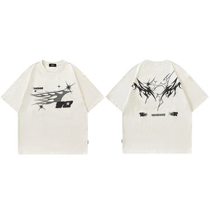 Splatter Fire Flame Texture T-Shirt Beige, S - Streetwear T-Shirts - Slick Street