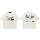 Warrior Fire Flame Graphic Loose T-Shirt Beige, M - Streetwear T-Shirt - Slick Street