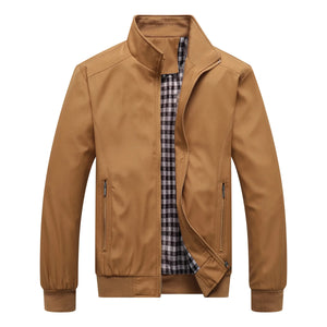 Plain Color Checkered Style Jacket Khaki, M - Streetwear Jacket - Slick Street