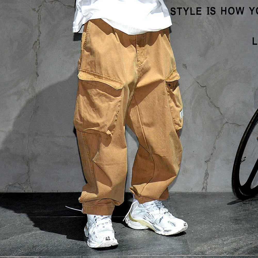 Ankle Length Baggy Cargo Pants Khaki, XXS - Streetwear Pants - Slick Street