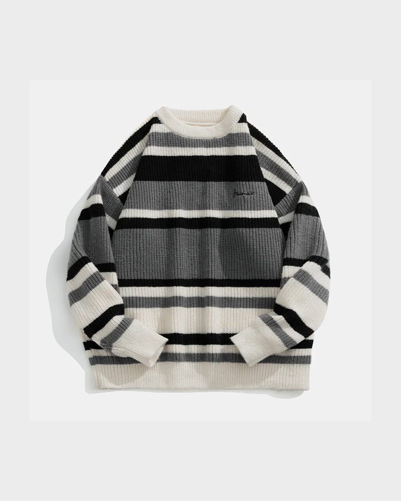 Stripe Embroidery Crochet Sweater , - Streetwear Sweater - Slick Street
