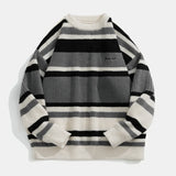 Stripe Embroidery Crochet Sweater Gray, M - Streetwear Sweater - Slick Street