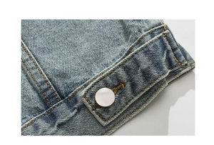 Tied Die Lapel Button Up Jean Jacket ,  - Streetwear Pants - Slick Street