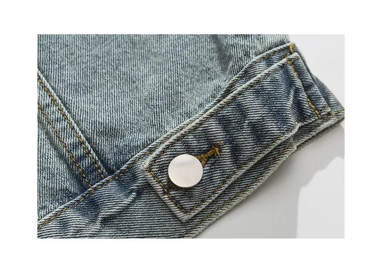 Tied Die Lapel Button Up Jean Jacket ,  - Streetwear Pants - Slick Street