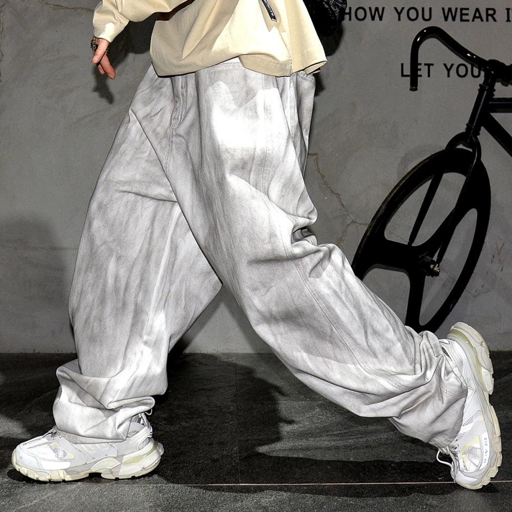 Distressed Dirty White Baggy Pants , - Streetwear Pants - Slick Street