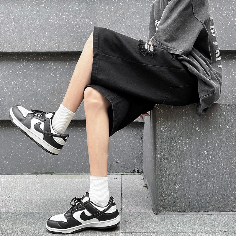 Ripped Hole Patchwork Knee Length Shorts ,  - Streetwear Shorts - Slick Street