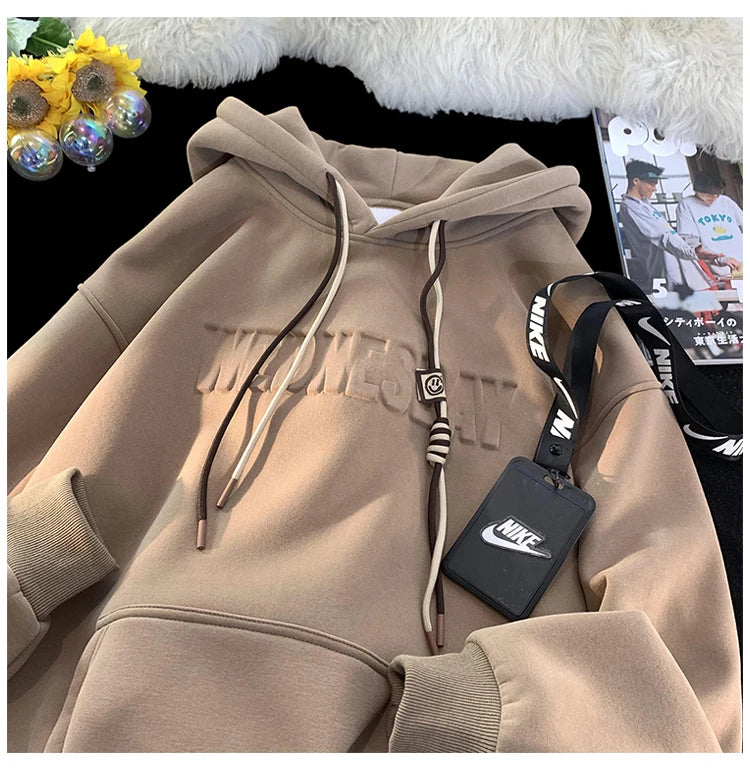 Drawstring Wednesday Embossed Letters Hoodie ,  - Streetwear Hoodie - Slick Street