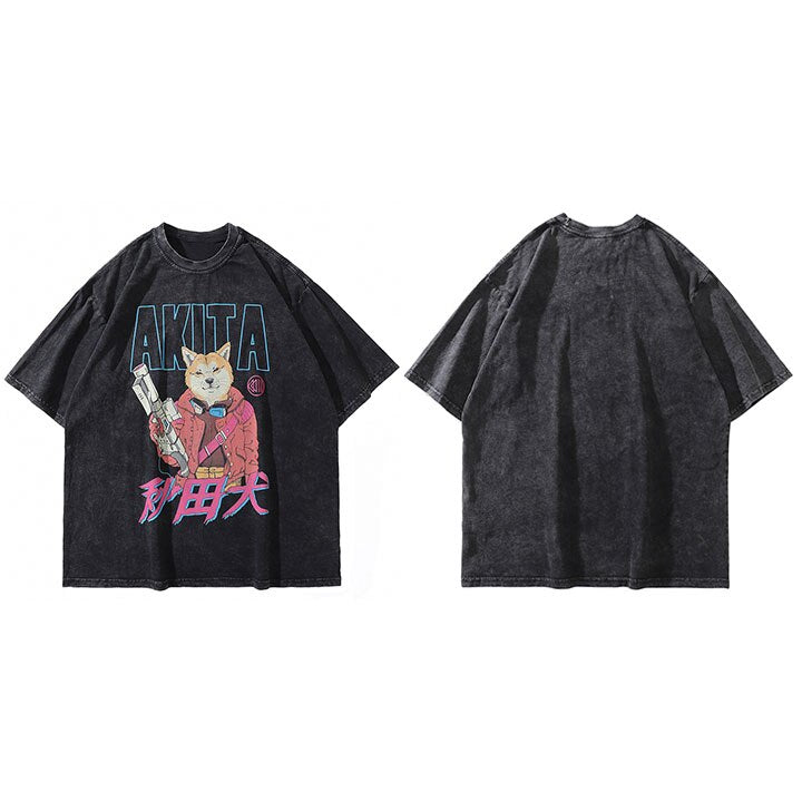 AKITA Cartoon Anime Gun Shooter T-Shirt Black, M - Streetwear T-Shirt - Slick Street