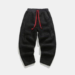 Solid Color Drawstring Fleece Pants Black, XS - Streetwear Pant - Slick Street