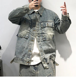 Tied Die Lapel Button Up Jean Jacket ,  - Streetwear Pants - Slick Street